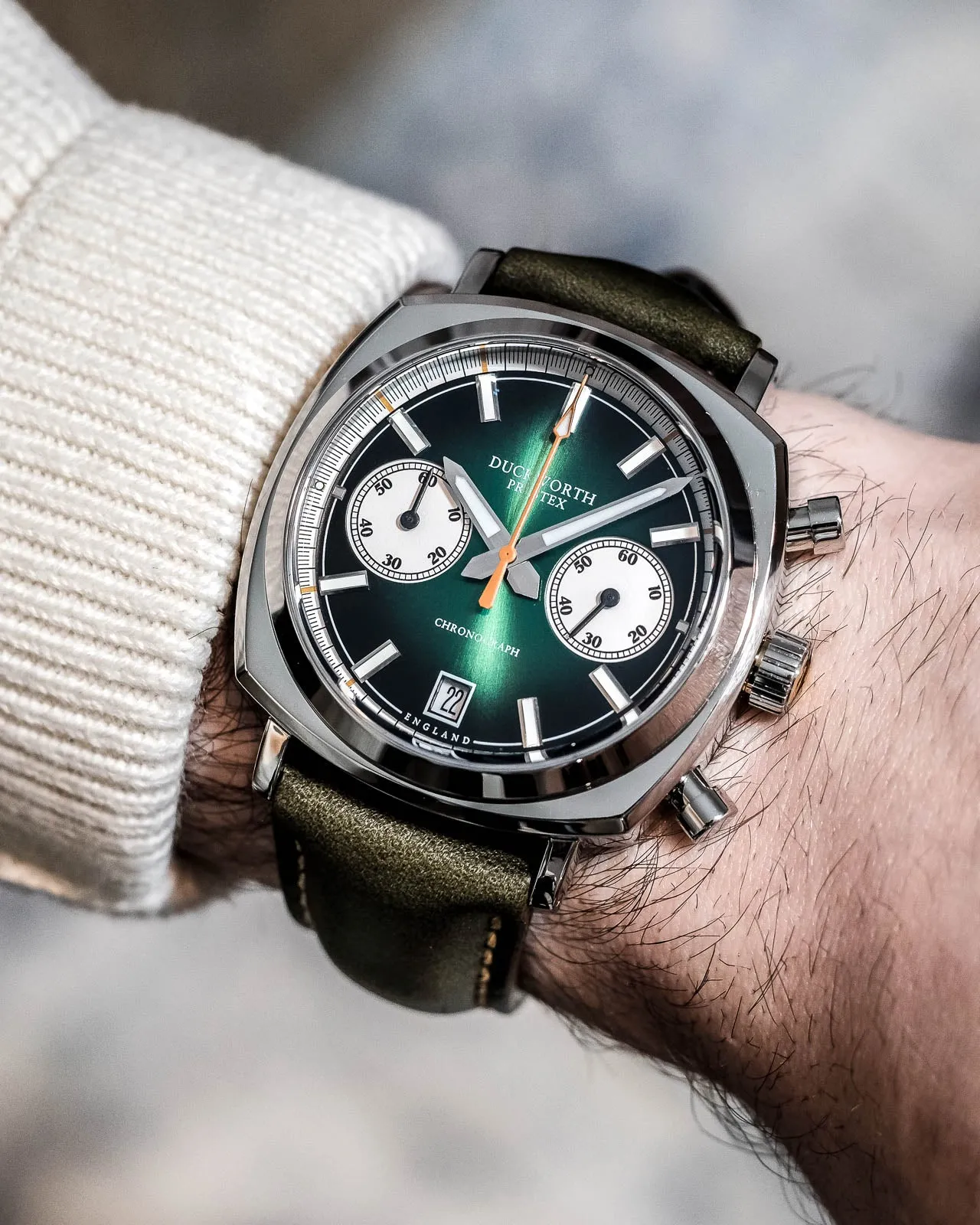 Duckworth Prestex 42 Green Sunburst Olive Green Leather Watch