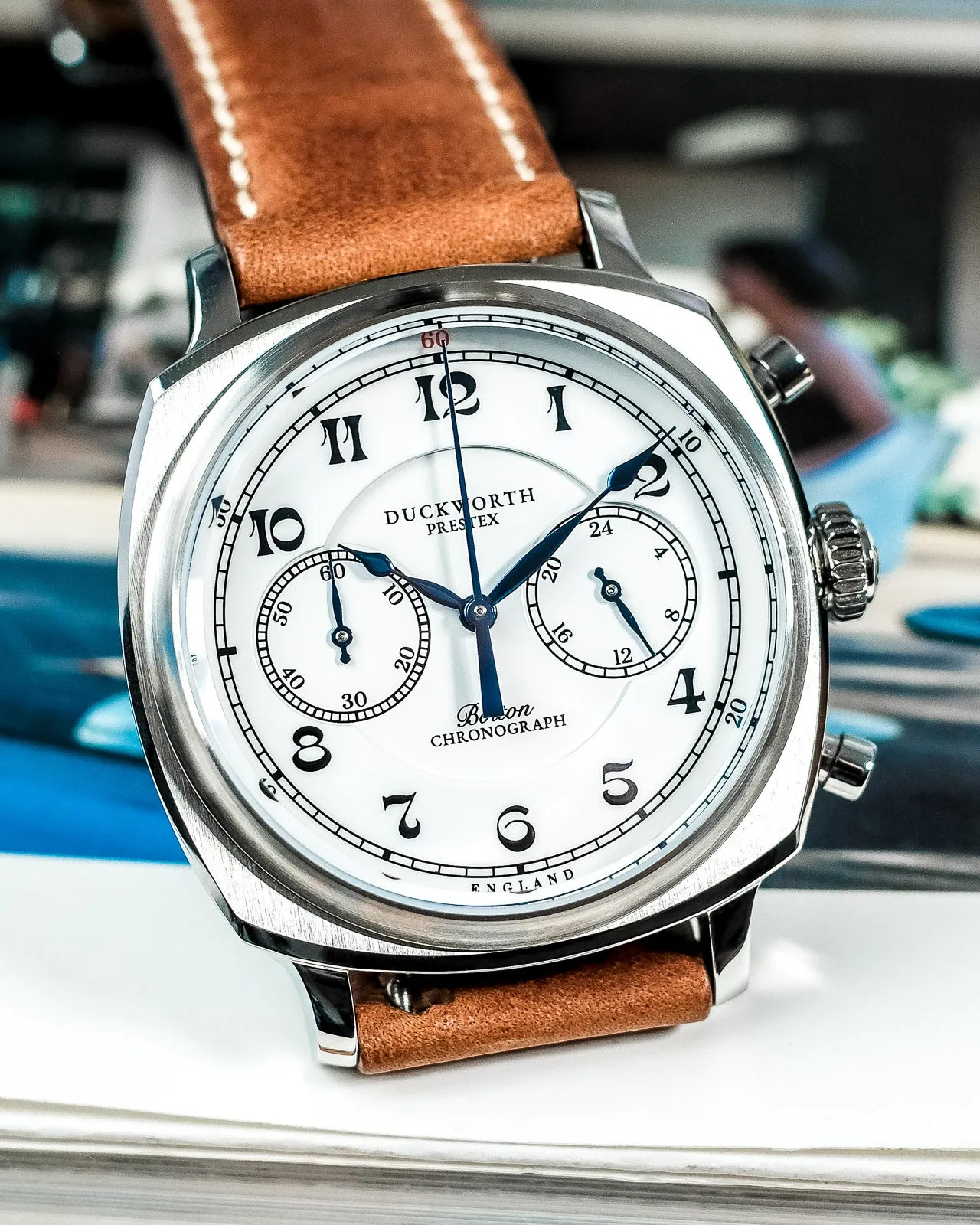 Duckworth Prestex Bolton Chronograph White Brown Leather Watch