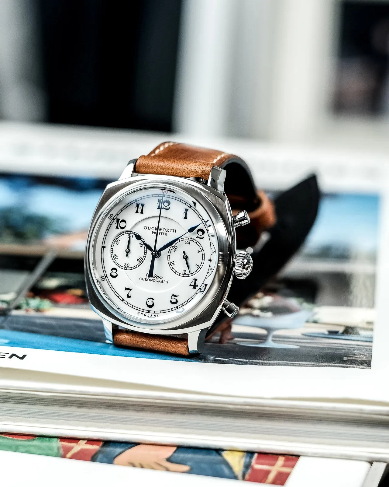 Duckworth Prestex Bolton Chronograph White Brown Leather Watch