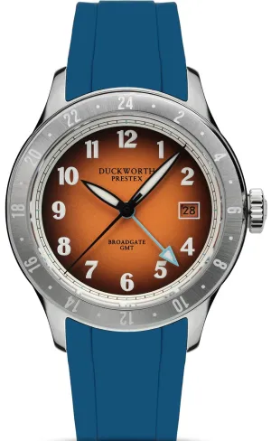 Duckworth Prestex Broadgate GMT Orange Blue Rubber Watch
