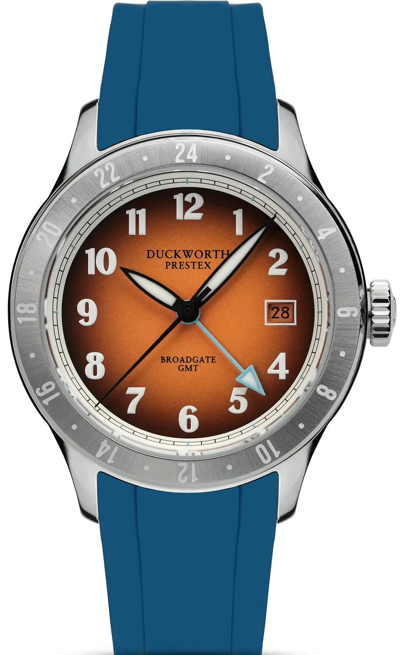 Duckworth Prestex Broadgate GMT Orange Blue Rubber Watch