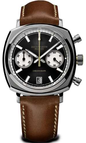 Duckworth Prestex Chronograph 42 Black Sunburst Tan Leather Watch