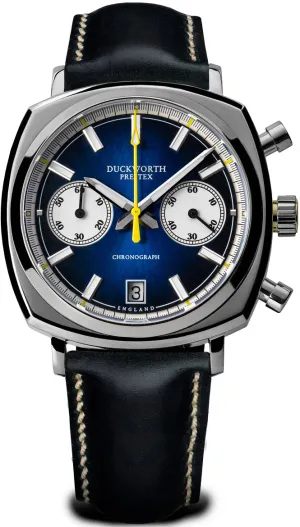 Duckworth Prestex Chronograph 42 Blue Sunburst Blue Leather Watch