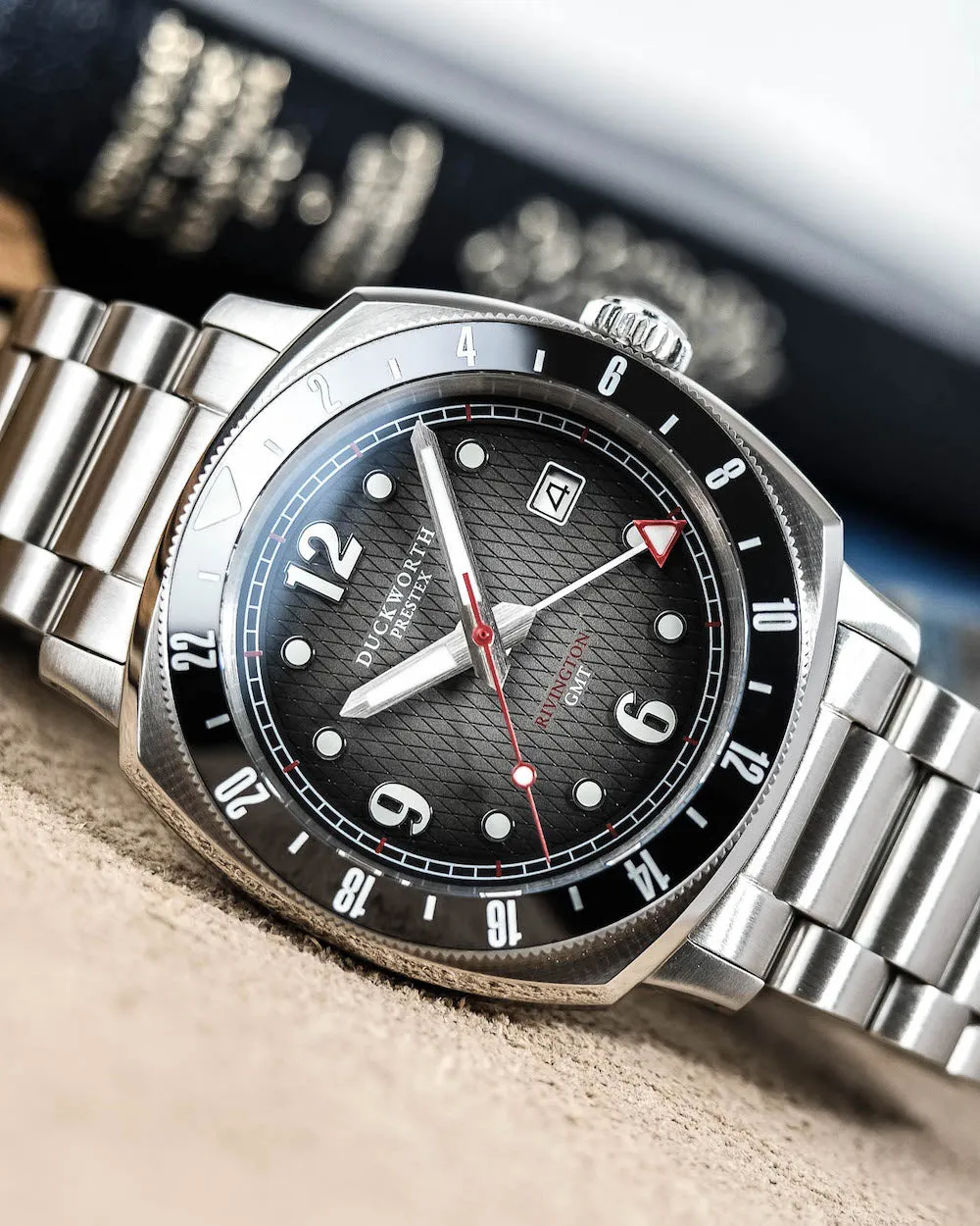 Duckworth Prestex Rivington GMT Black Grey Fume Steel Bracelet Watch