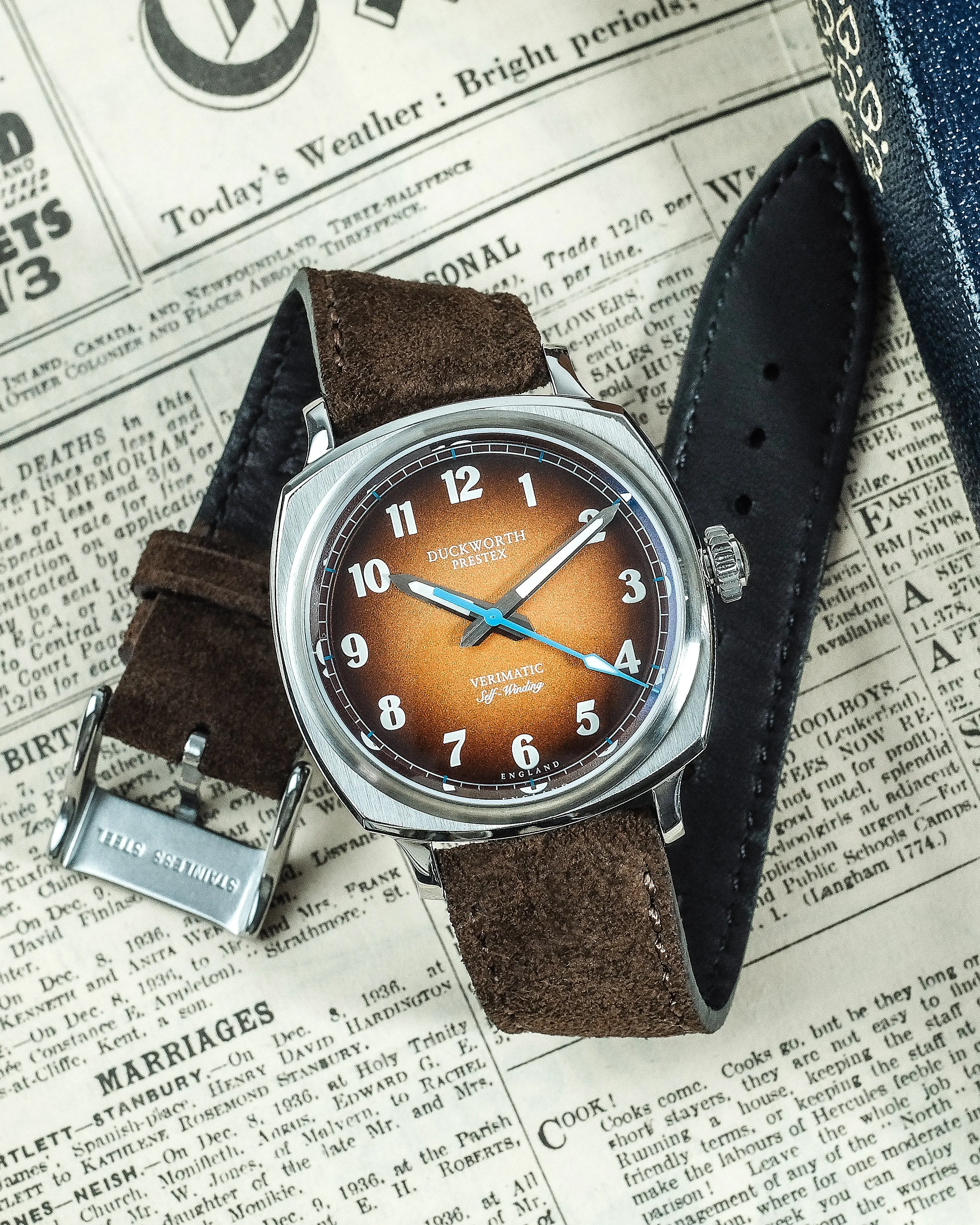 Duckworth Prestex Verimatic Orange Fume Brown Suede Watch
