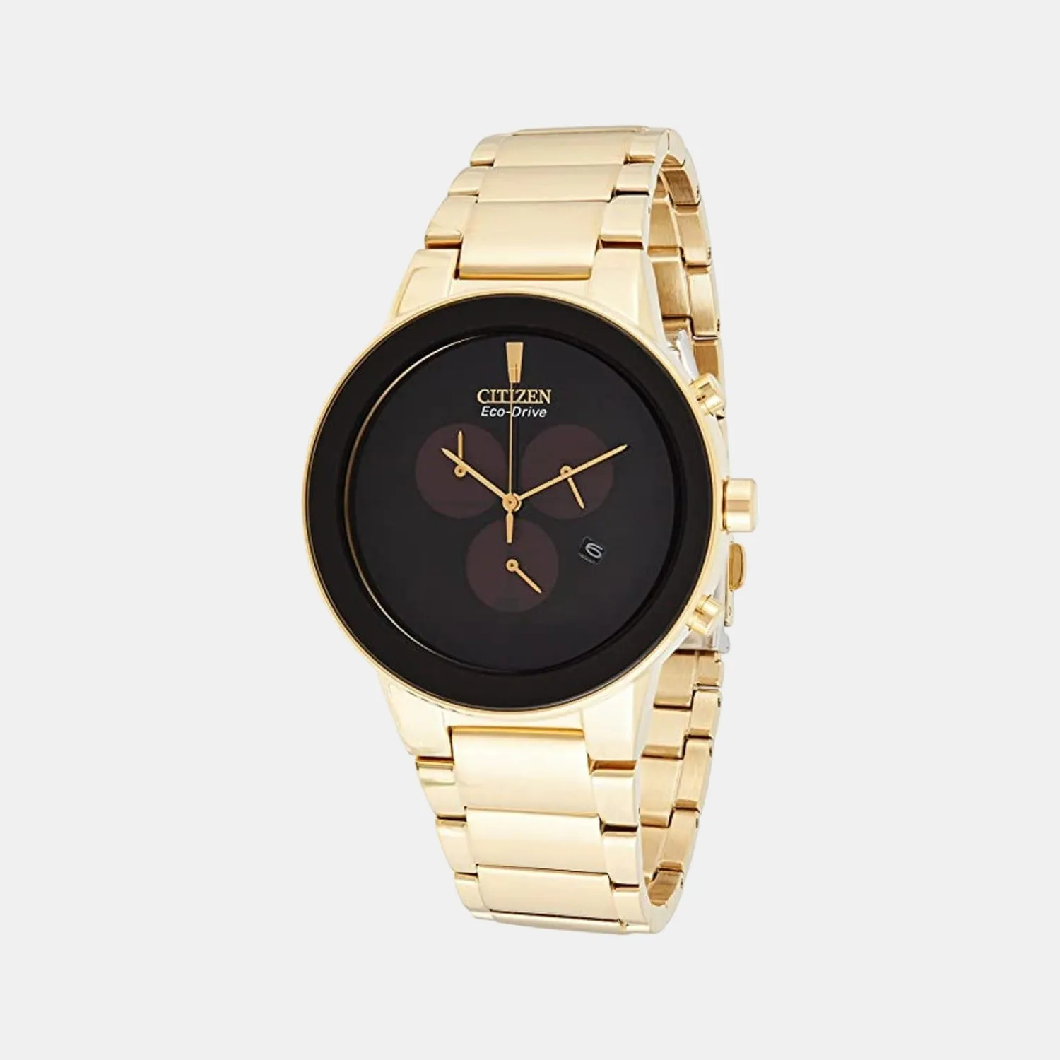 Eco-Drive Men Black Dial Chronograph Stainless Steel Watch AT2242-55E