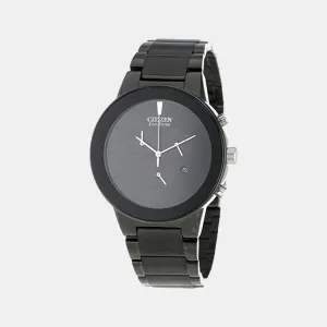 Eco-Drive Men Black Stainless Steel Chronograph Watch AT2245-57E