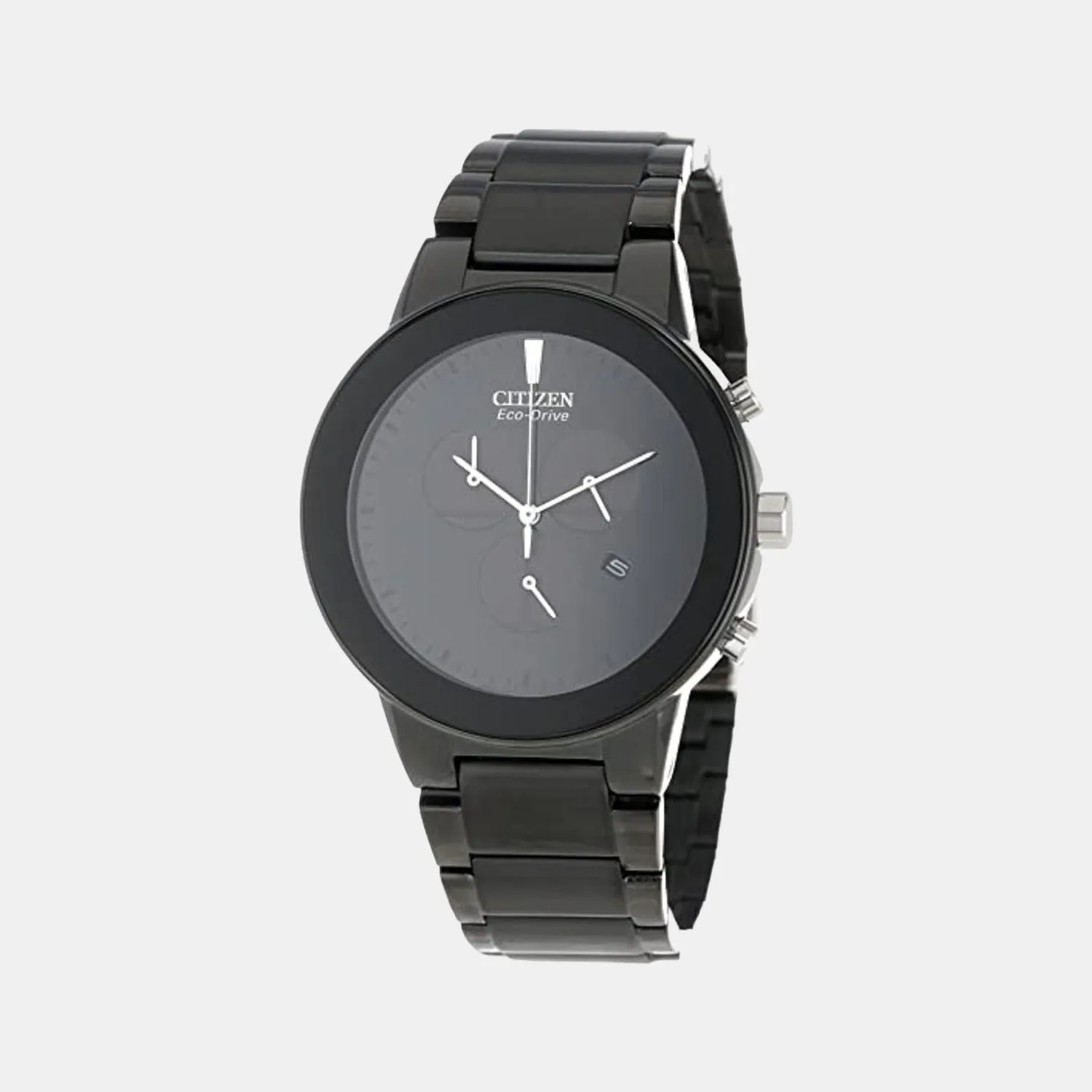 Eco-Drive Men Black Stainless Steel Chronograph Watch AT2245-57E