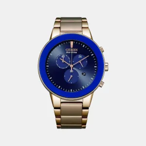 Eco-Drive Men Blue Dial Chronograph Stainless Steel Watch AT2243-87L