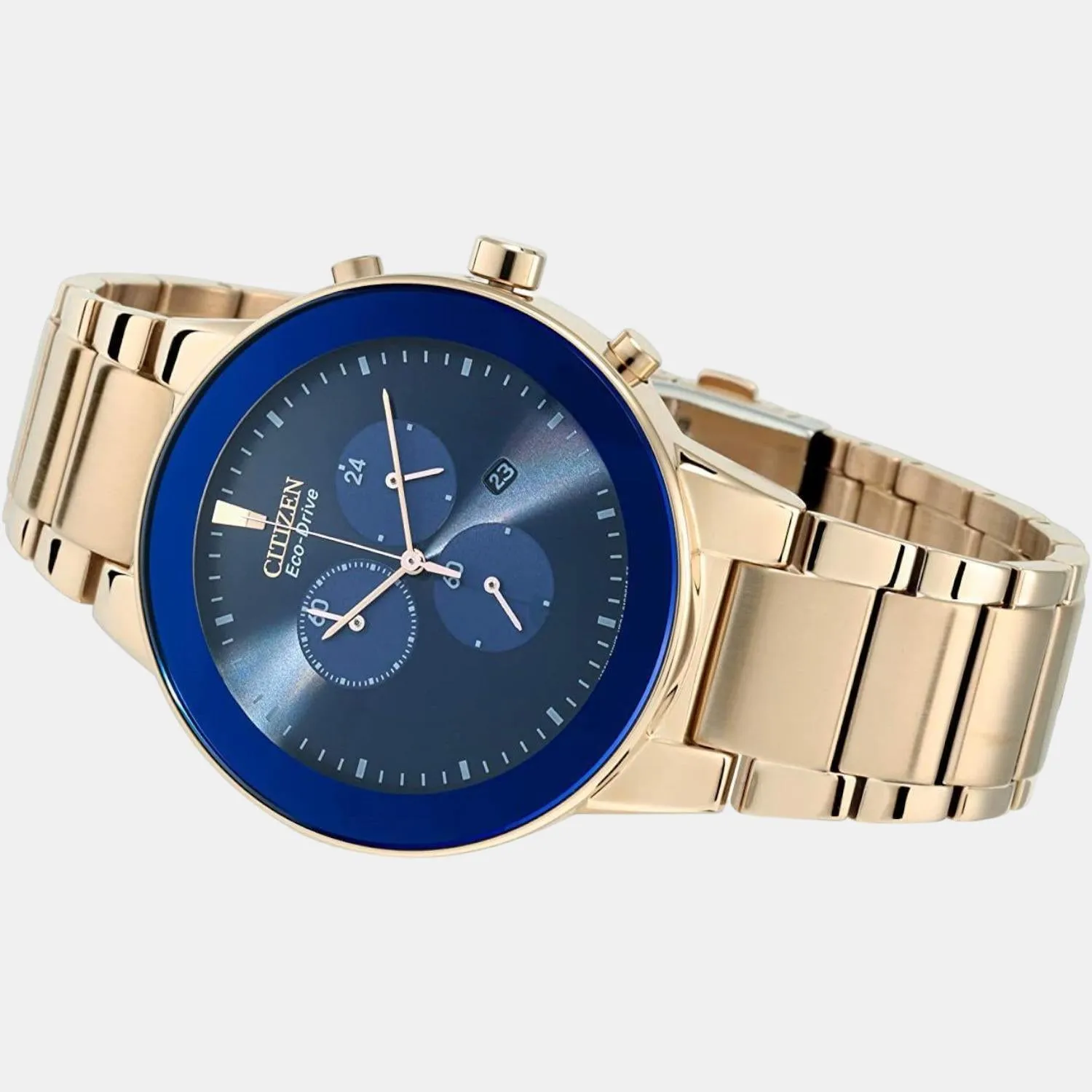 Eco-Drive Men Blue Dial Chronograph Stainless Steel Watch AT2243-87L
