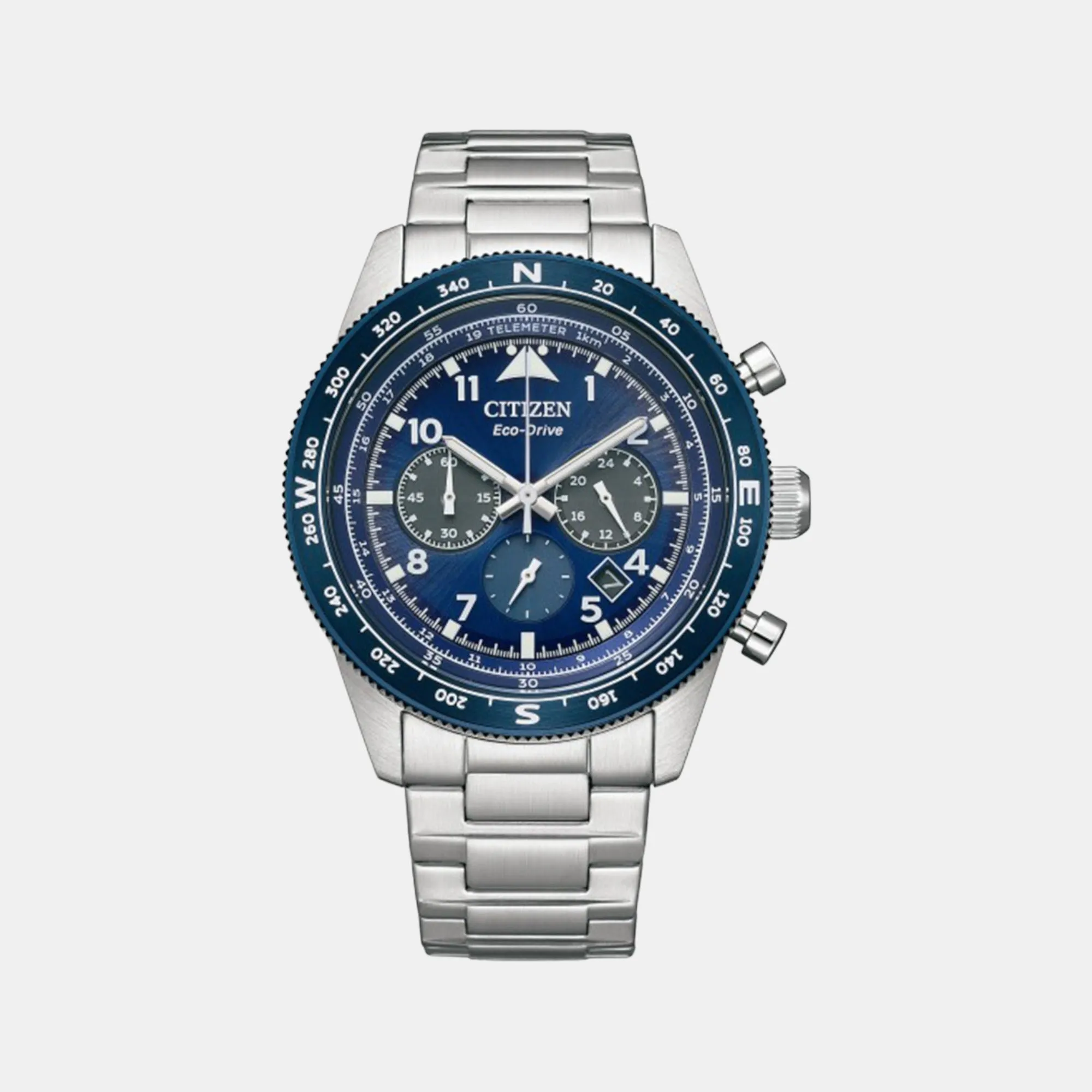 Eco-Drive Men Blue Dial Chronograph Stainless Steel Watch CA4554-84L