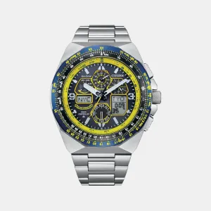 Eco-Drive Men Blue Dial Chronograph Stainless Steel Watch JY8125-54L