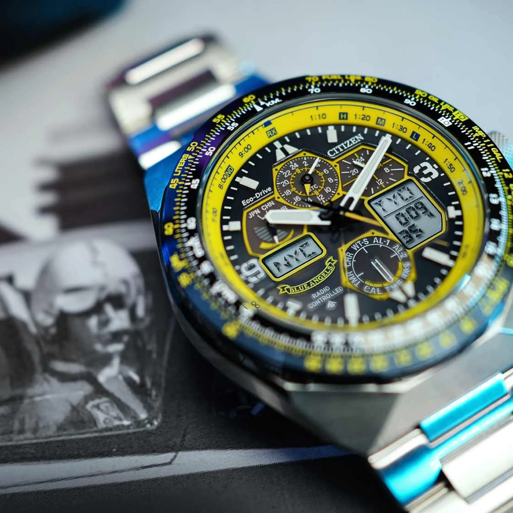 Eco-Drive Men Blue Dial Chronograph Stainless Steel Watch JY8125-54L