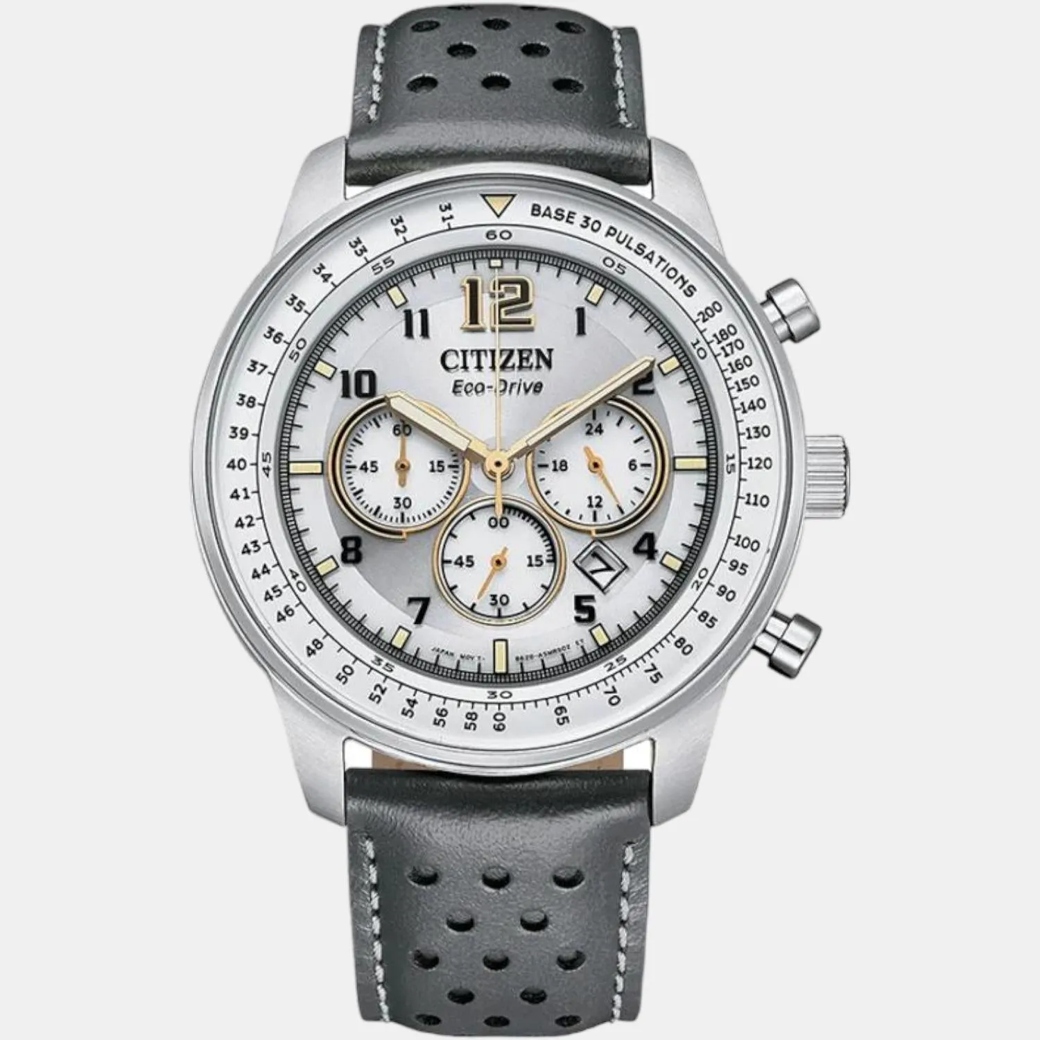 Eco-Drive Men Grey Dial Chronograph Leather Watch CA4500-24H