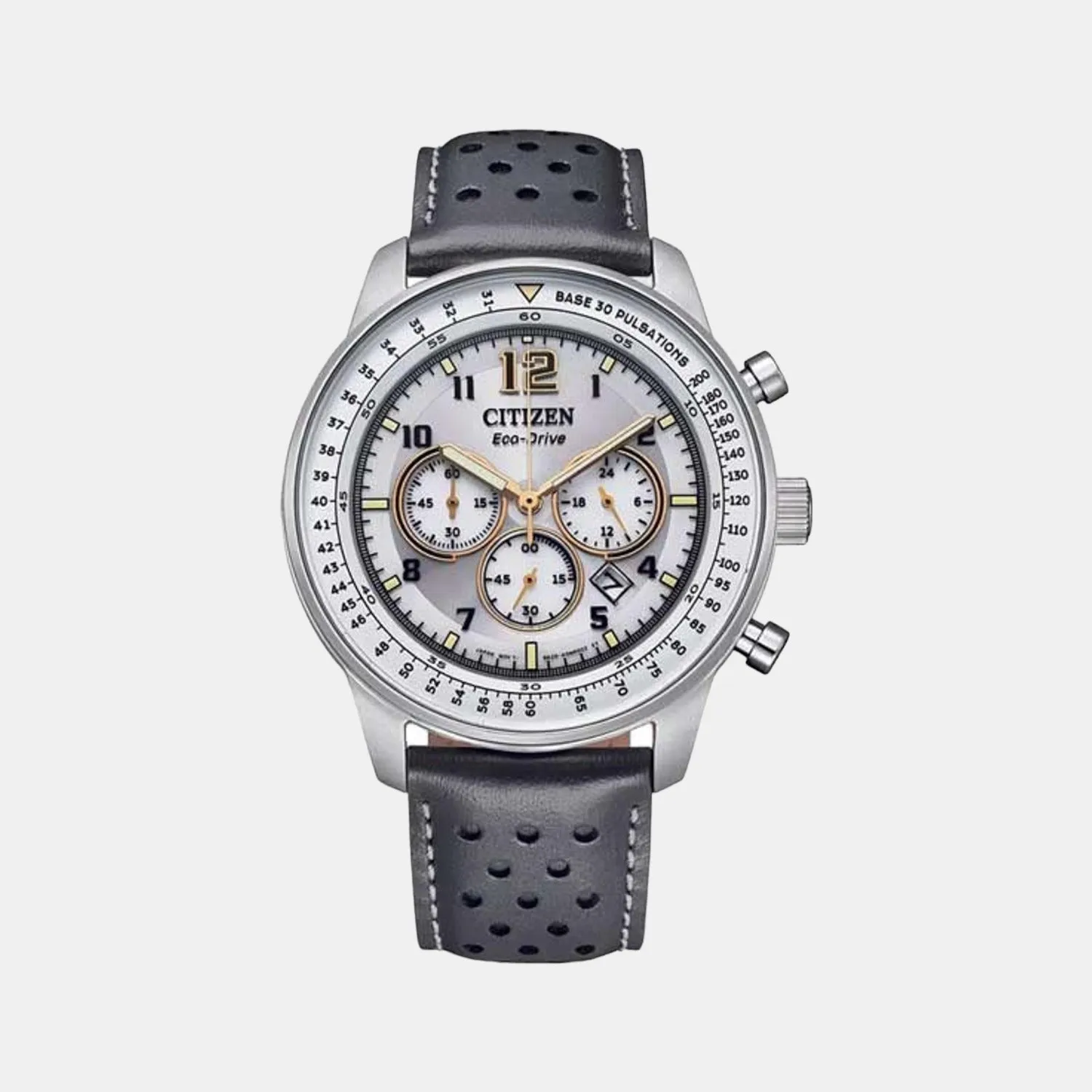 Eco-Drive Men Grey Dial Chronograph Leather Watch CA4500-24H