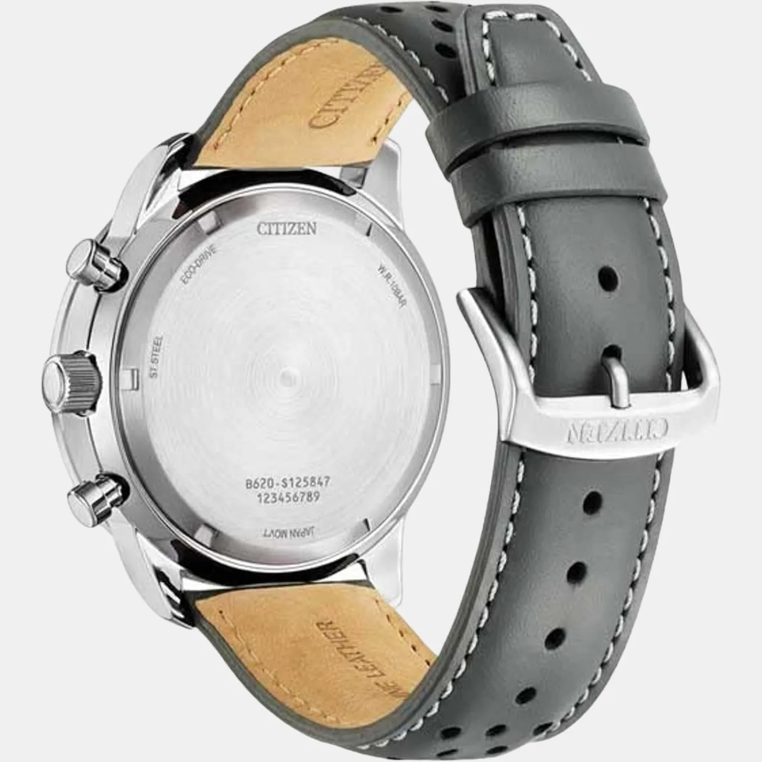 Eco-Drive Men Grey Dial Chronograph Leather Watch CA4500-24H
