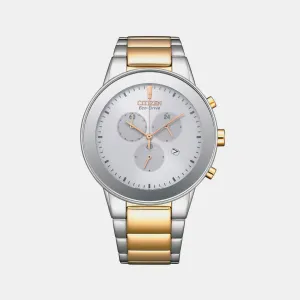 Eco-Drive Men White Dial Chronograph Stainless Steel Watch AT2244-84A