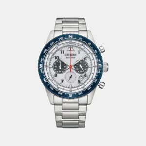 Eco-Drive Men White Dial Chronograph Stainless Steel Watch CA4554-84H