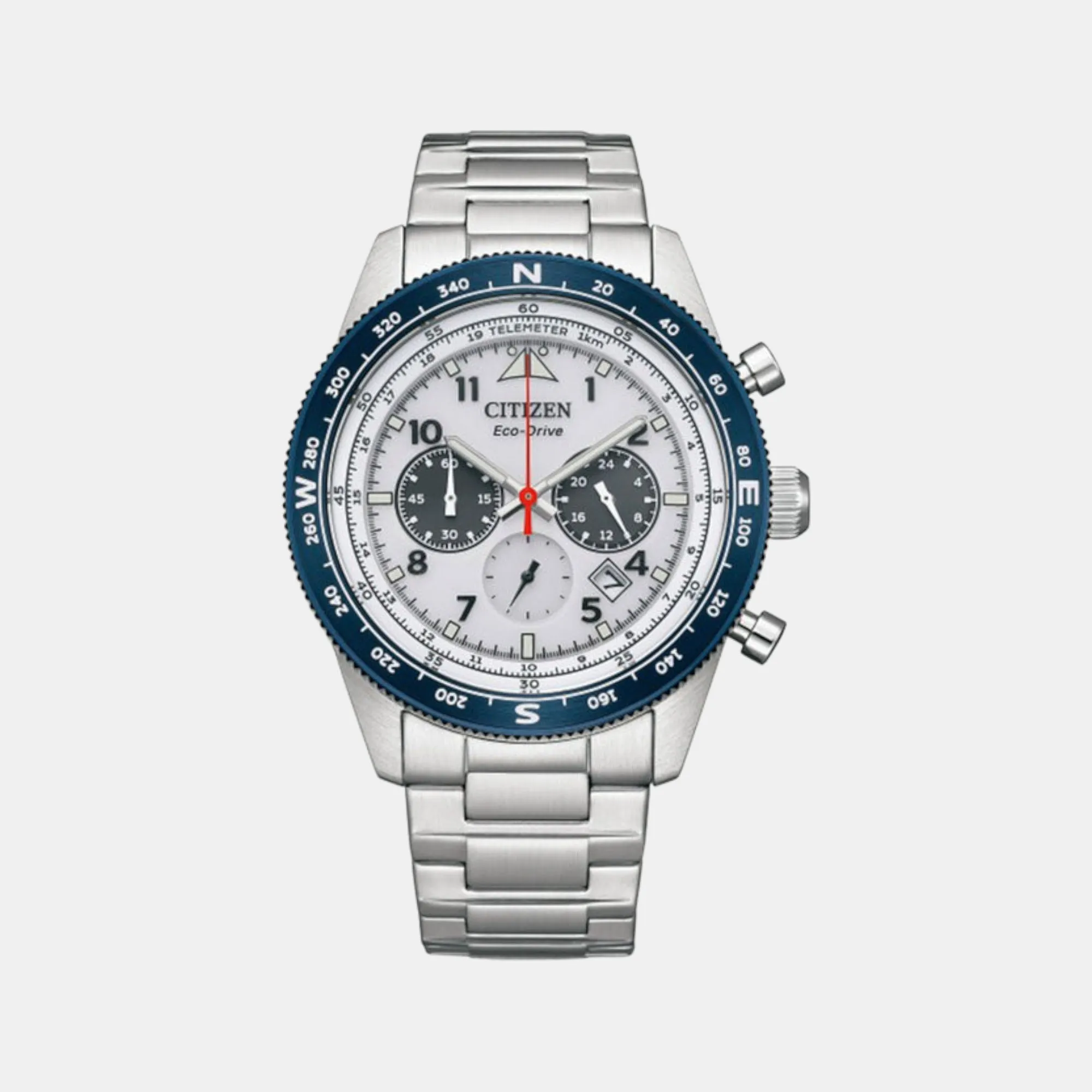 Eco-Drive Men White Dial Chronograph Stainless Steel Watch CA4554-84H