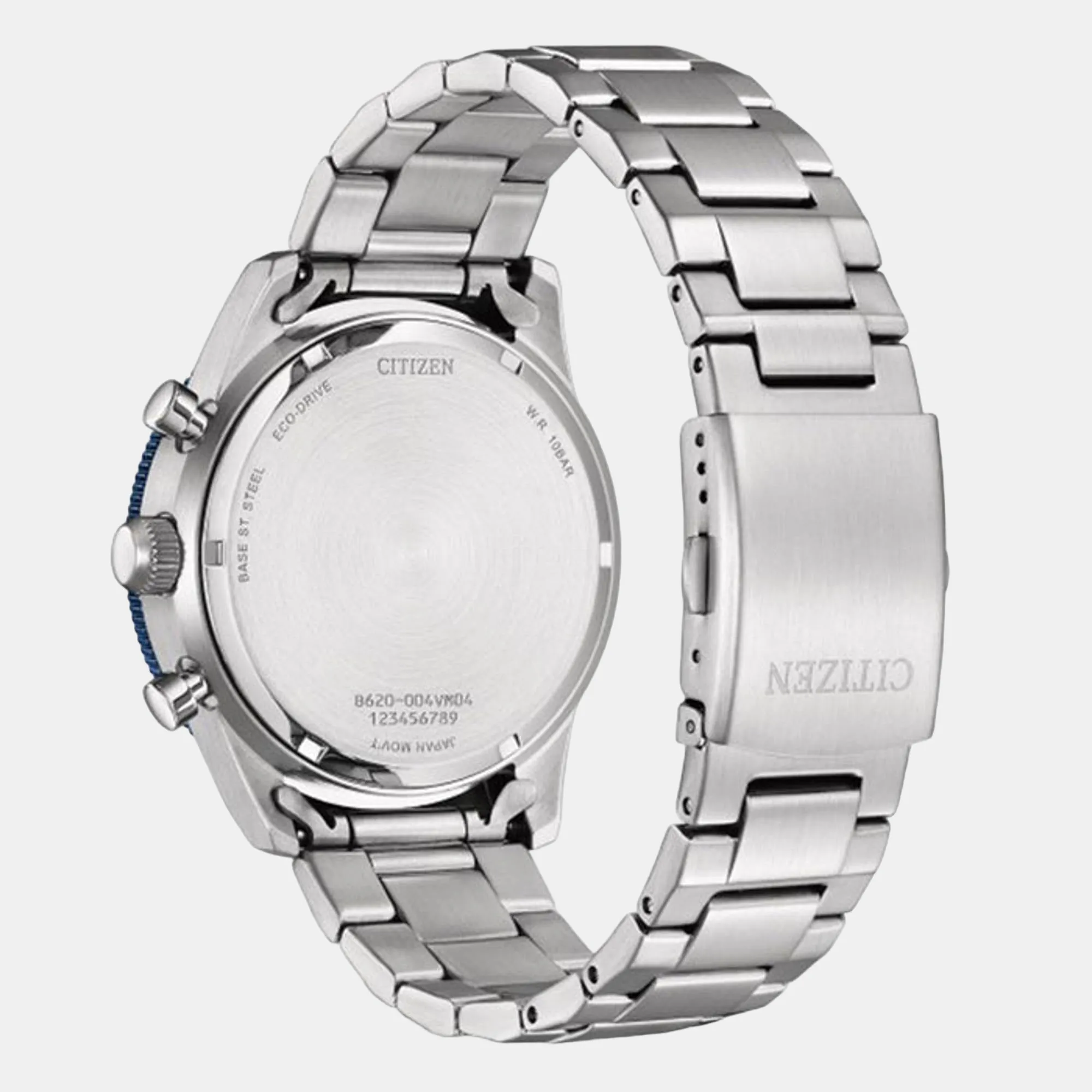 Eco-Drive Men White Dial Chronograph Stainless Steel Watch CA4554-84H