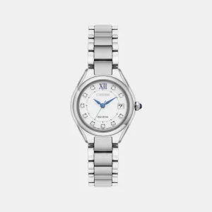 Eco-Drive Women White Dial Analog Stainless Steel Watch EW2540-83A