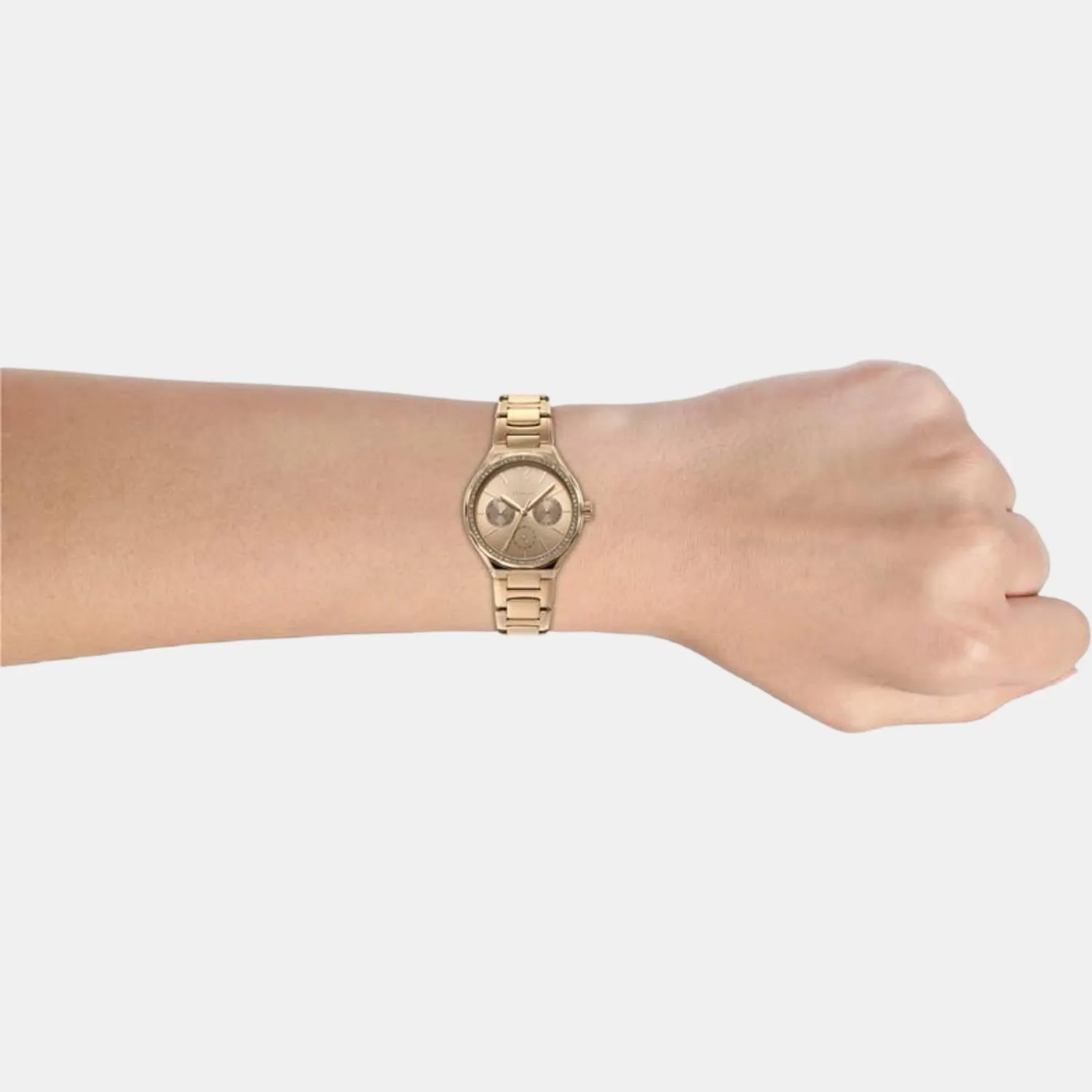 Eevie Women Quartz Rose Gold Dial Multi-Function Stainless Steel Watch BQ3721