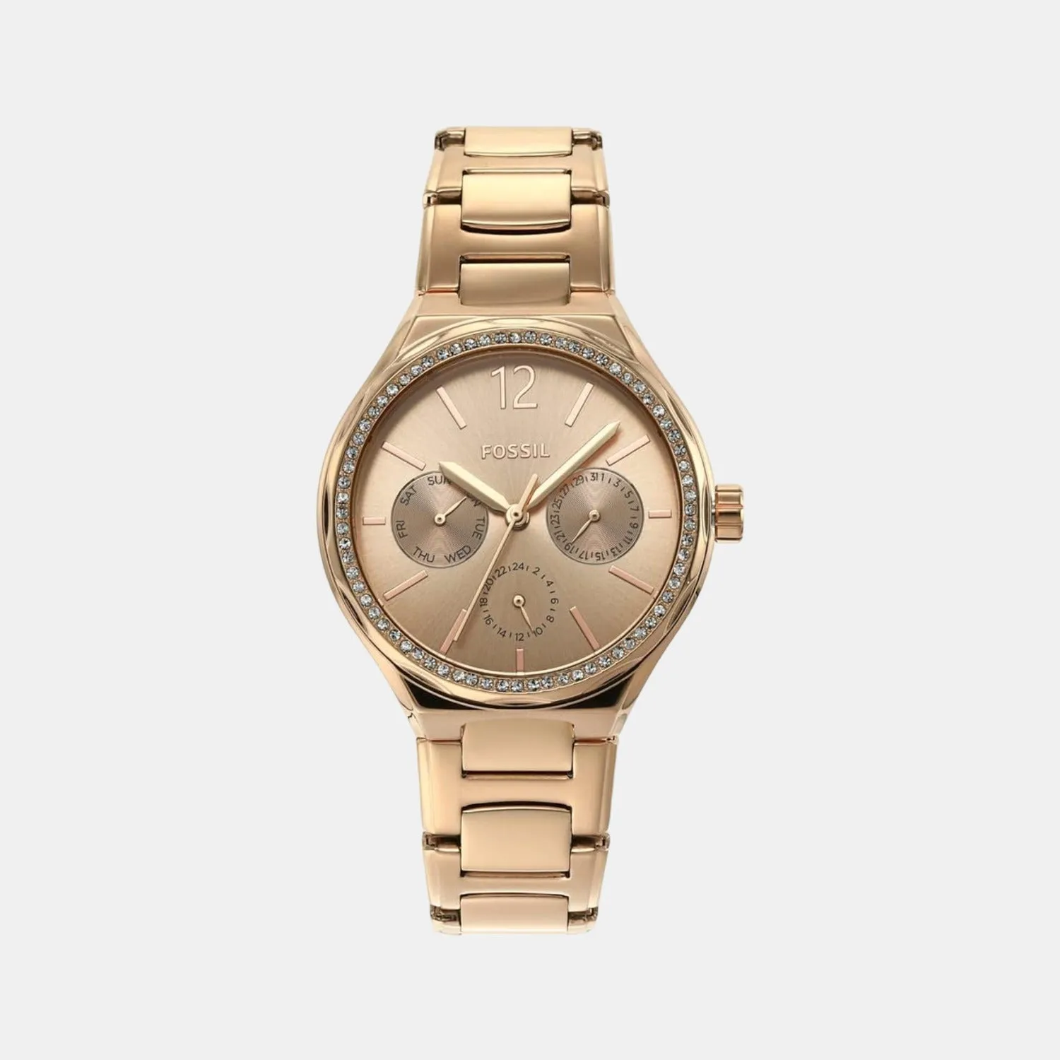 Eevie Women Quartz Rose Gold Dial Multi-Function Stainless Steel Watch BQ3721