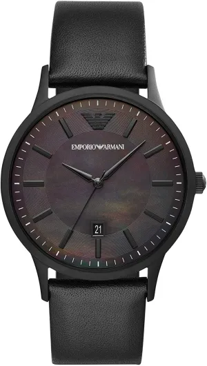 Emporio Armani Black Leather Mens Watch with Sleek Dial AR11276