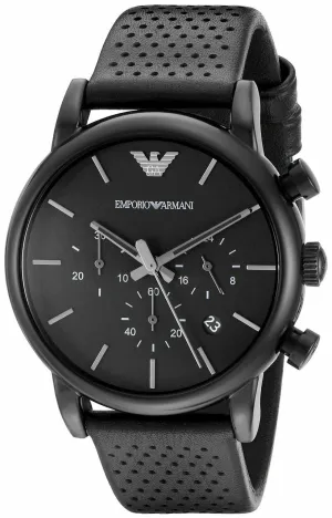 Emporio Armani Leather Strap Black Chronograph Watch for Men SKU EA1040