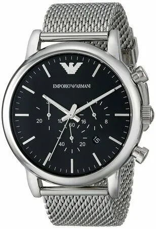 Emporio Armani Men's Black Dial Chronograph Watch Stainless Steel Strap