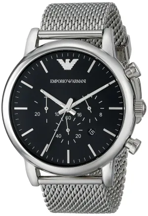 Emporio Armani Men's Black Dial Chronograph Watch Stainless Steel Strap