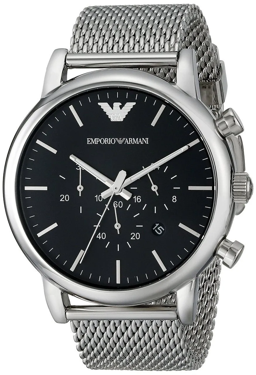 Emporio Armani Men's Black Dial Chronograph Watch Stainless Steel Strap