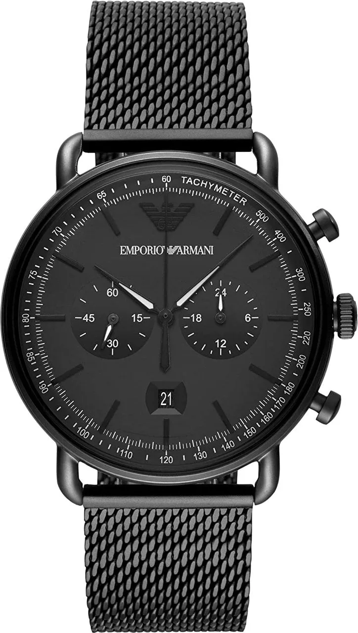 Emporio Armani Mens Chronograph Watch with Black Dial and Mesh Band AR11264