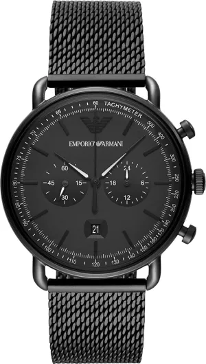 Emporio Armani Mens Chronograph Watch with Black Dial and Mesh Band AR11264