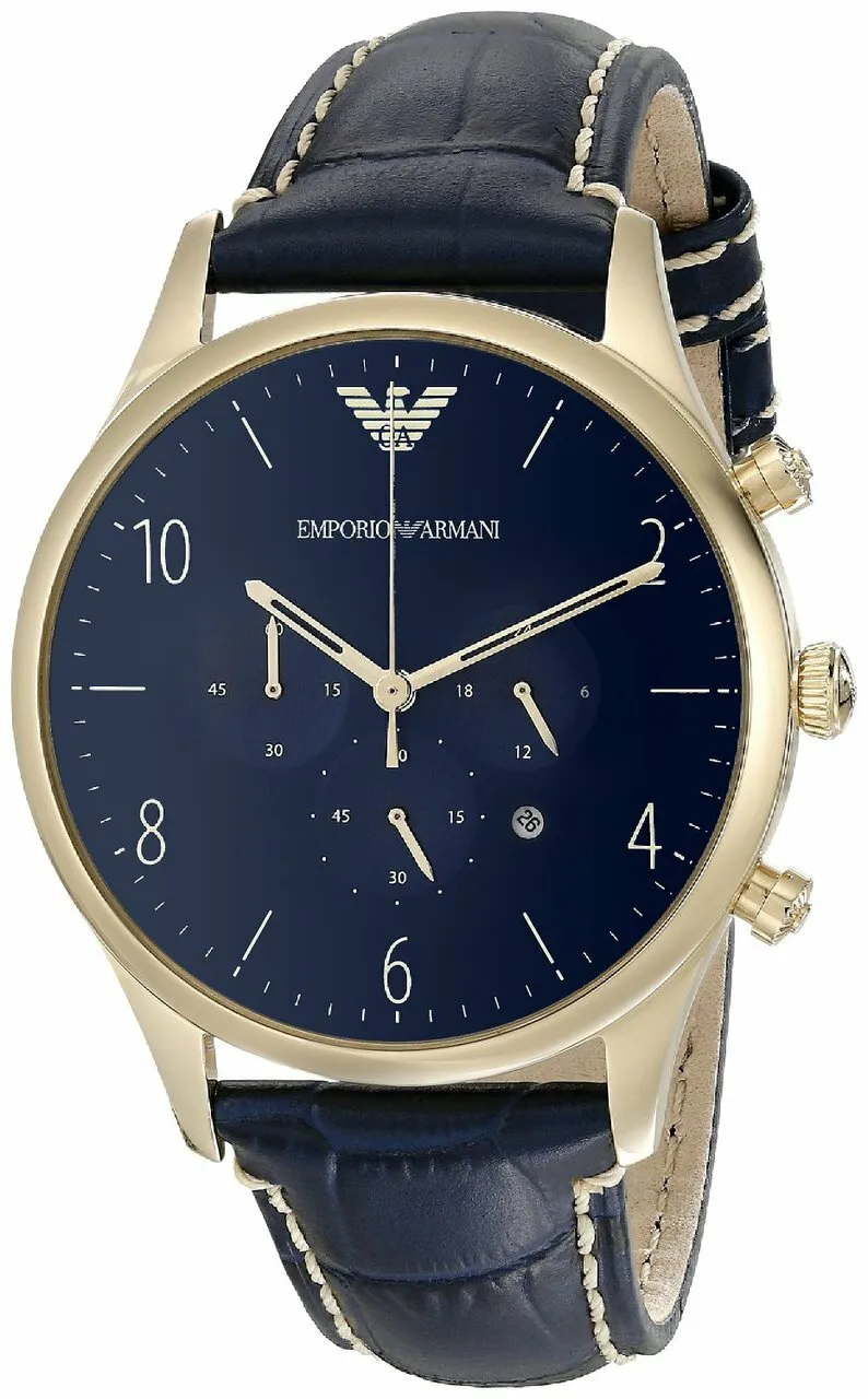 Emporio Armani Men's Chronograph Watch with Blue Leather Band AR1862
