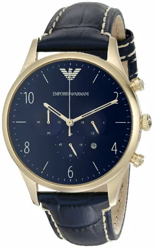 Emporio Armani Men's Chronograph Watch with Blue Leather Band AR1862