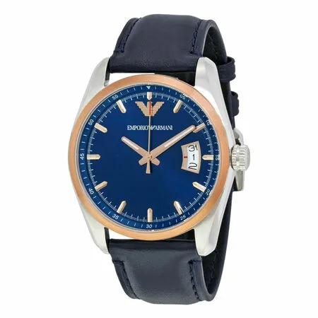 Emporio Armani Men's Elegant Navy Dial Watch with Leather Strap 123456