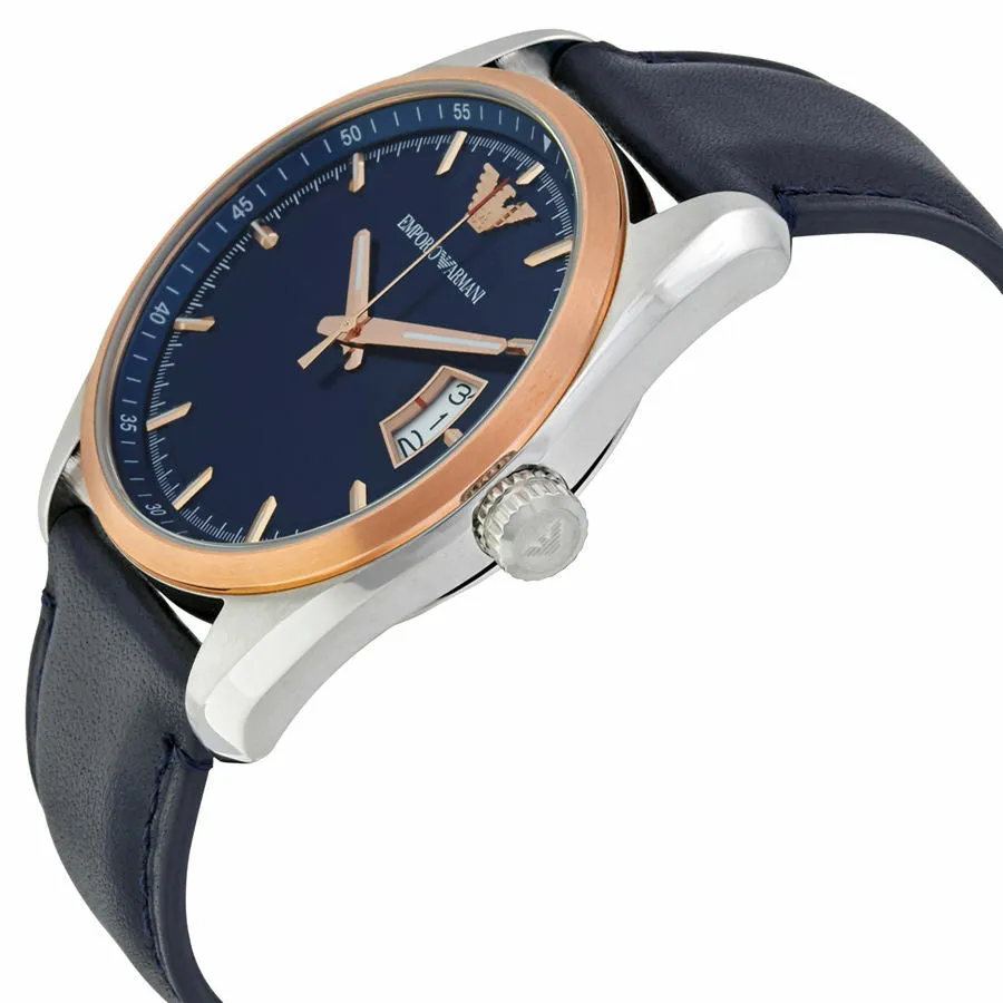 Emporio Armani Men's Elegant Navy Dial Watch with Leather Strap 123456
