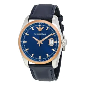 Emporio Armani Men's Elegant Navy Dial Watch with Leather Strap 123456