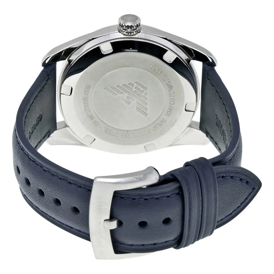 Emporio Armani Men's Elegant Navy Dial Watch with Leather Strap 123456