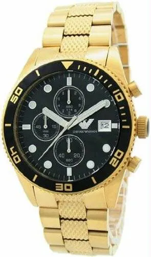 Emporio Armani Men's Gold Chronograph Watch with Black Dial AR5857