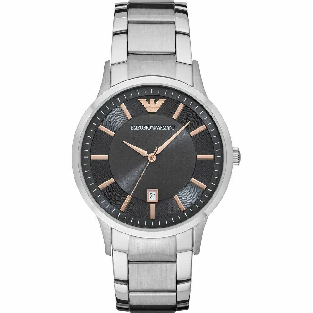 Emporio Armani Mens Grey Dial Stainless Steel Watch AR11179