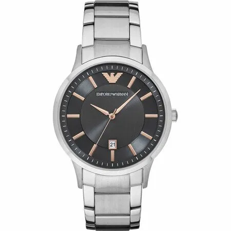 Emporio Armani Mens Grey Dial Stainless Steel Watch AR11179