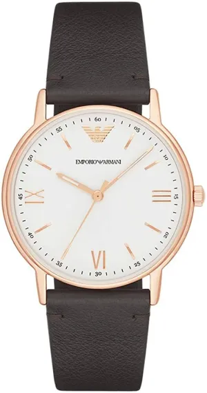 Emporio Armani Men's White Dial Brown Leather Watch AR11011