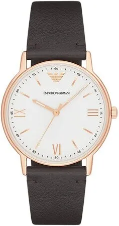 Emporio Armani Men's White Dial Brown Leather Watch AR11011