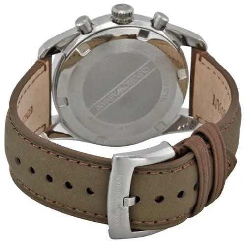 Emporio Armani Sportivo Cream Dial Taupe Leather Chronograph Watch SKU123