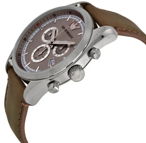 Emporio Armani Sportivo Cream Dial Taupe Leather Chronograph Watch SKU123