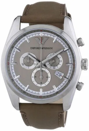 Emporio Armani Sportivo Cream Dial Taupe Leather Chronograph Watch SKU123