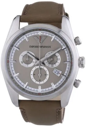 Emporio Armani Sportivo Cream Dial Taupe Leather Chronograph Watch SKU123