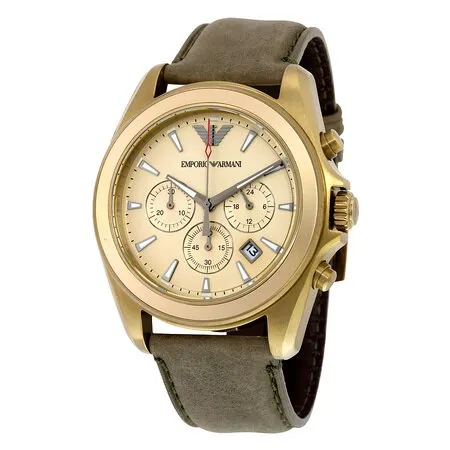 Emporio Armani Sportivo Men's AR6071 Gold Dial Brown Leather Watch
